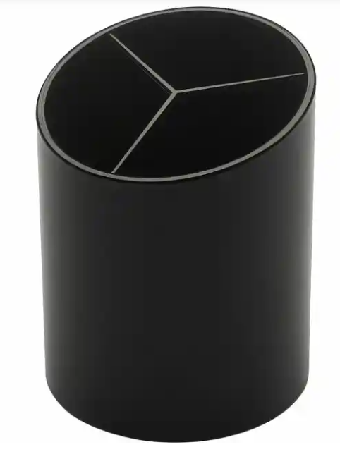 Business Source Large 3-Compartment Plastic Pencil Cup, 3" x 3" x 4.1" x, Plastic,  Black